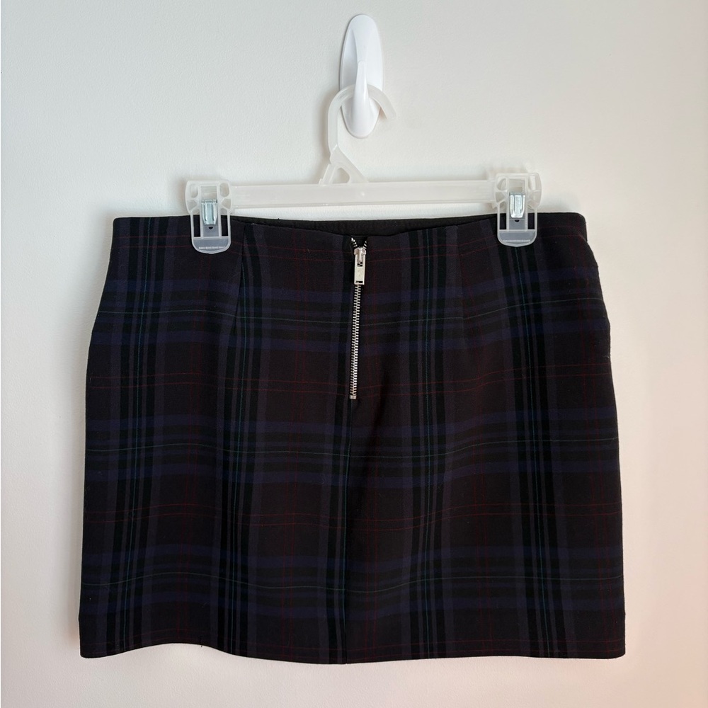 ZARA Navy Tartan Plaid Zipper Mini Skirt Sz M Grunge Whimsygoth Goth Concert - Picture 3 of 4